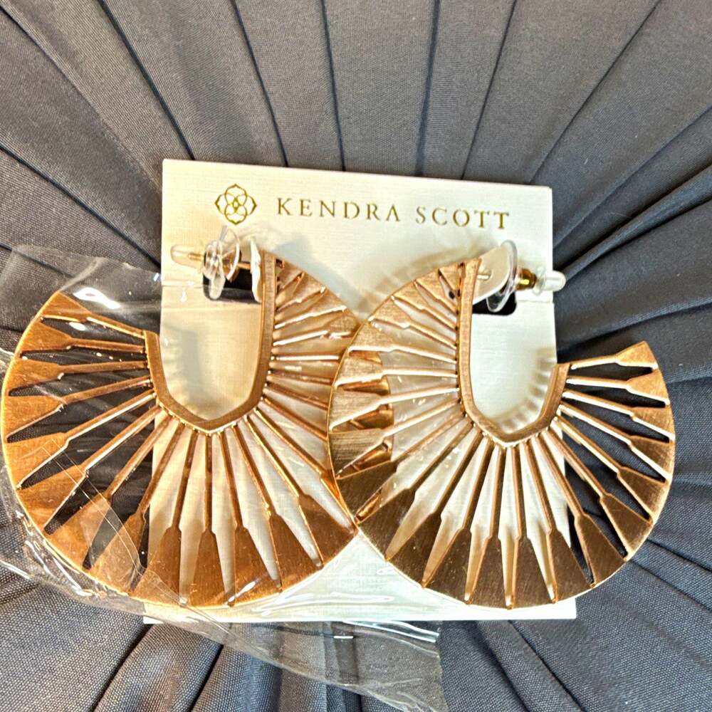 Kendra Scott Rose Gold Tone Fan Cutout Hoop Dangle Earrings Butterfly Back